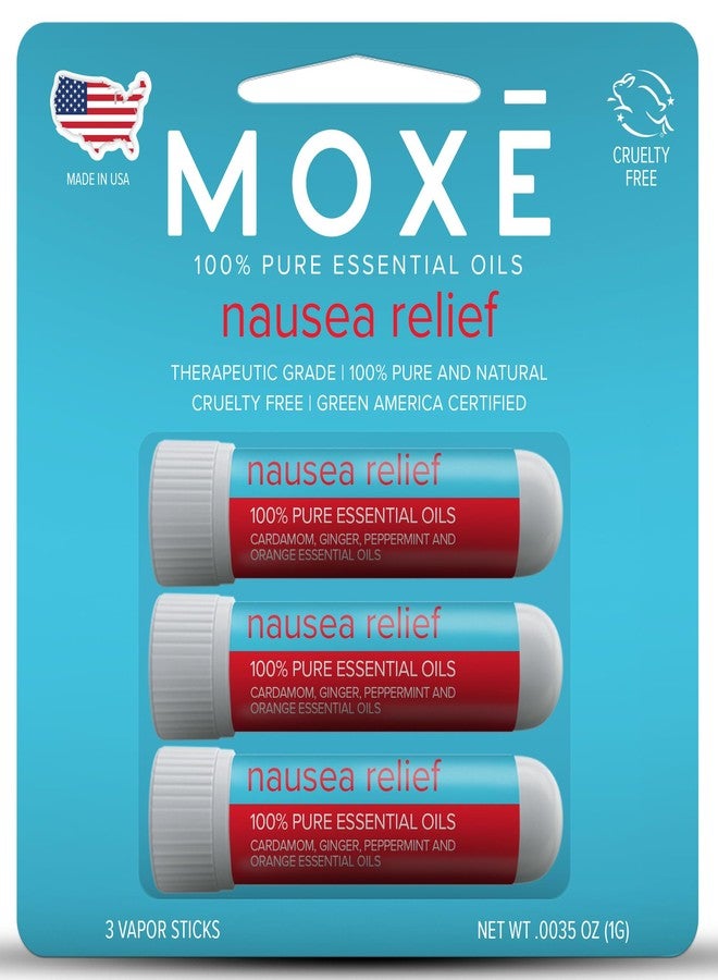 MOXE Nausea Nasal Inhaler Sticks, All Natural Essential Oil Blend, Ginger, Cardamom, Peppermint, Sweet Orange, Upset Stomach, Headaches, Easy-to-Use Portable Aromatherapy, Made in USA, 3 Pack - Image 1